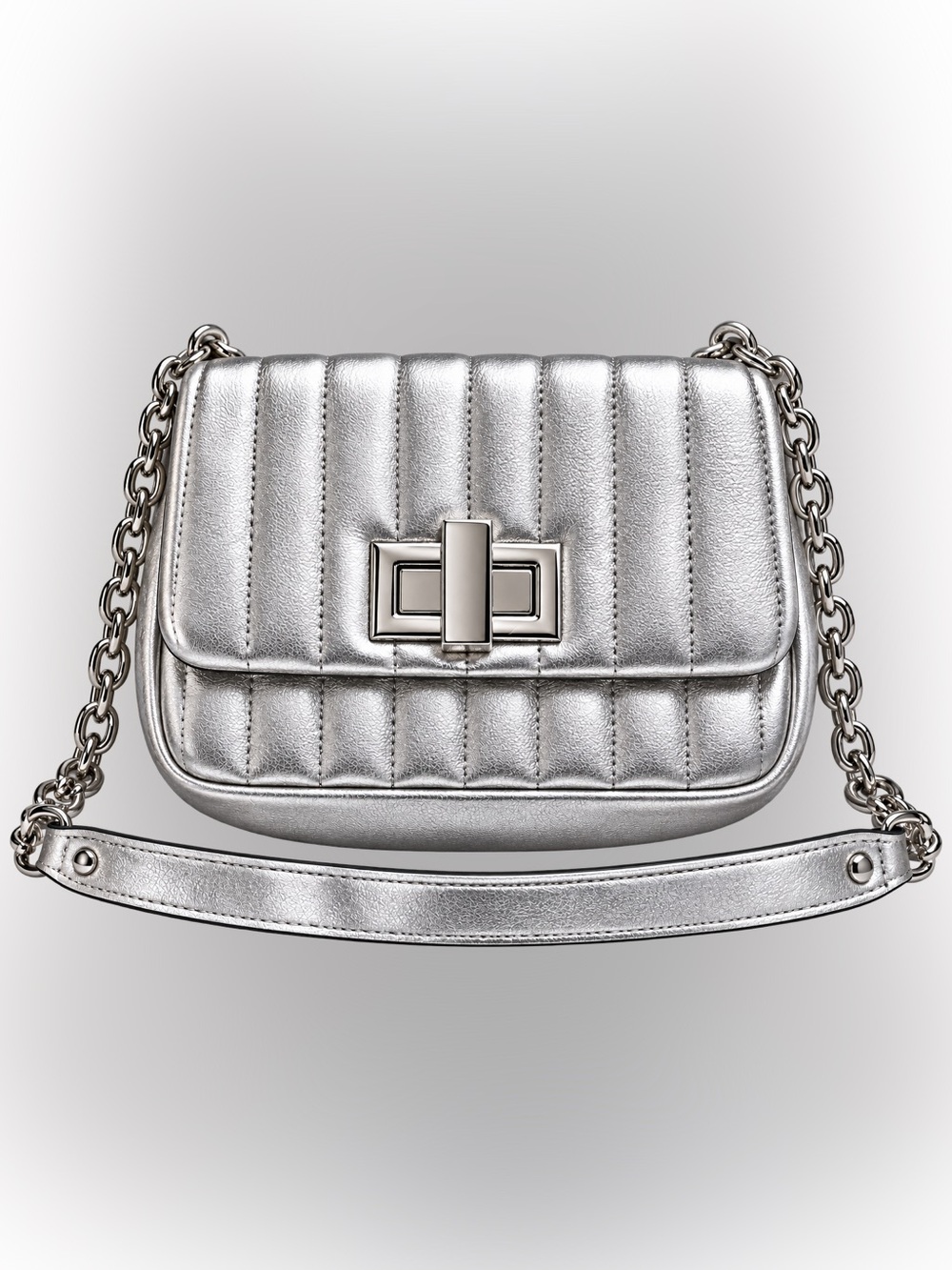 Forever 21 Quilted Metallic Silver Chain Crossbody